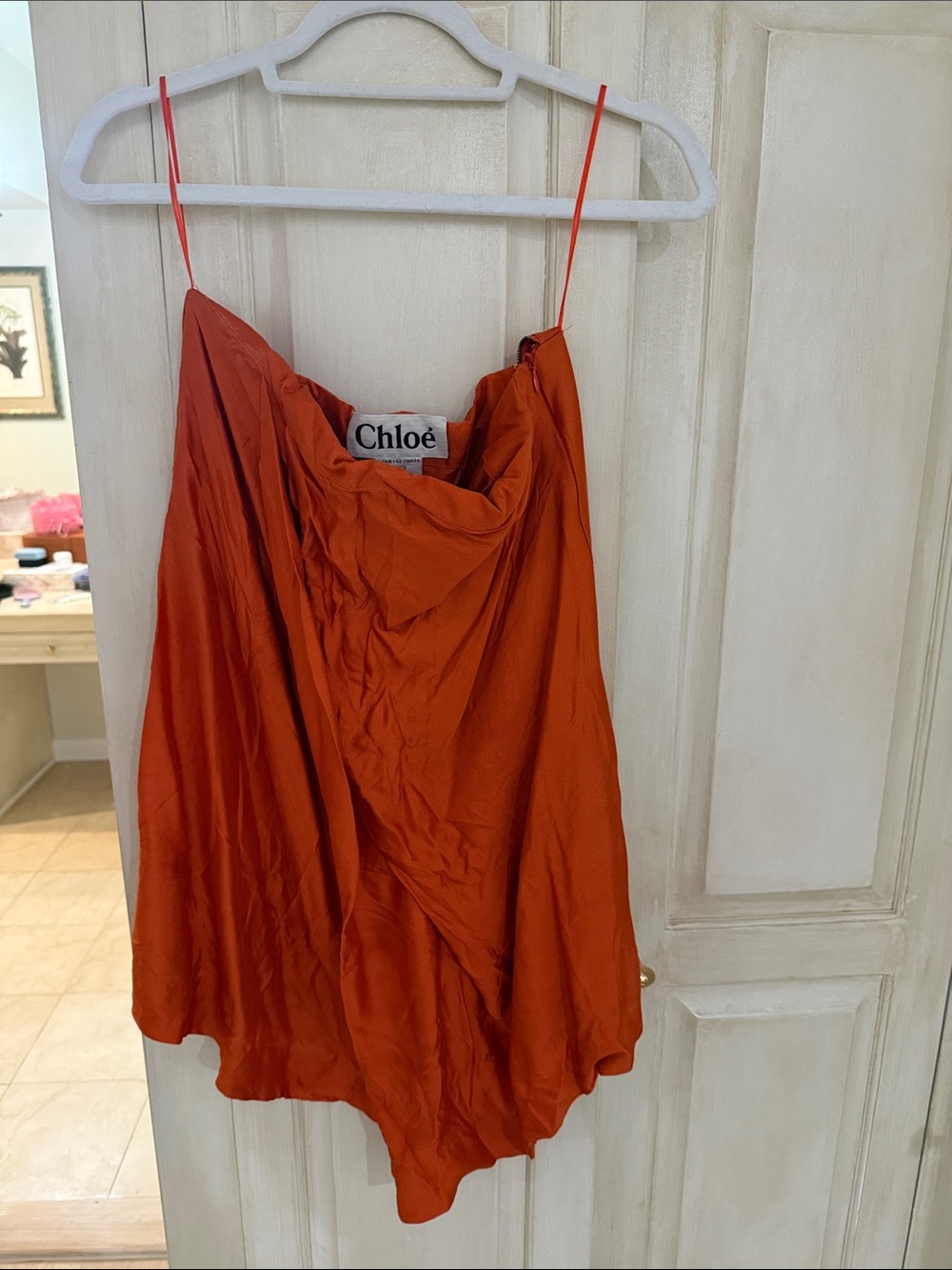 Chloé Strapless Draped Silk Dress in Deep Orange